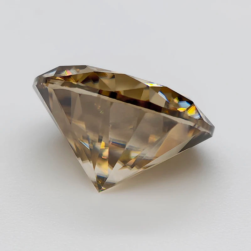 Champagne Round Cut Moissanite Stone With Certificate 0.5-5.0ct Certified Moissanite Loose Gemstone Positive Pass Tester GRA VVS