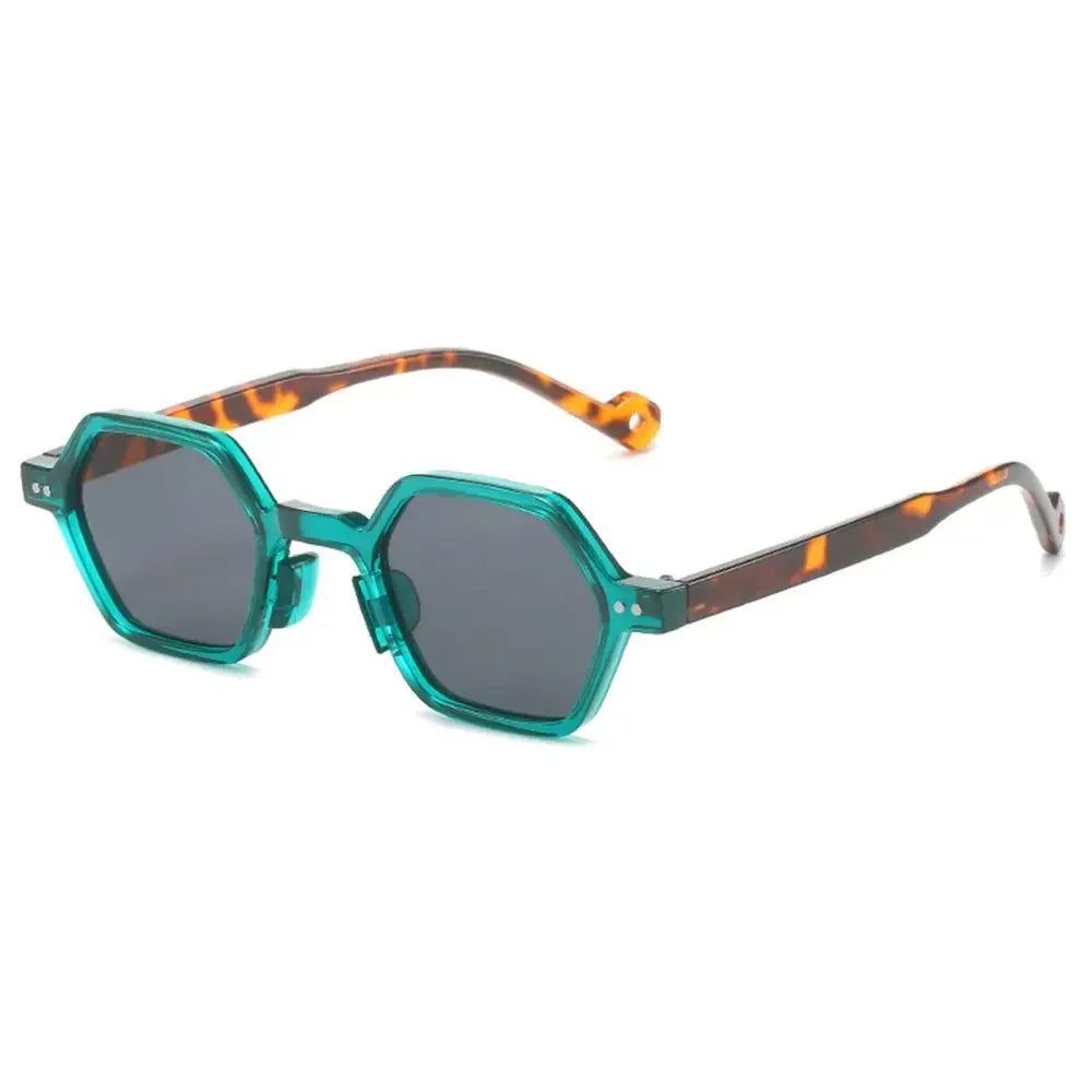 Retro Polygon Square Sunglasses Vintage Y2K Hexagon Shades Clear Ocean Lens Rivets Sun Glasses Trendy UV400 Glasses for Unisex