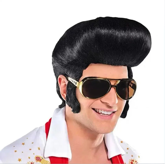 Elvis Presley Wig Glasses Mens Italian Antony Pitonys Singers Hair Wigs + Sunglasses