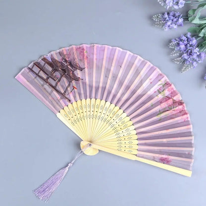 Retro Flower Pattern Home Decoration Elegent Bamboo Folding Fan Chinese Style Painting Handheld Fan Dance Performance Props