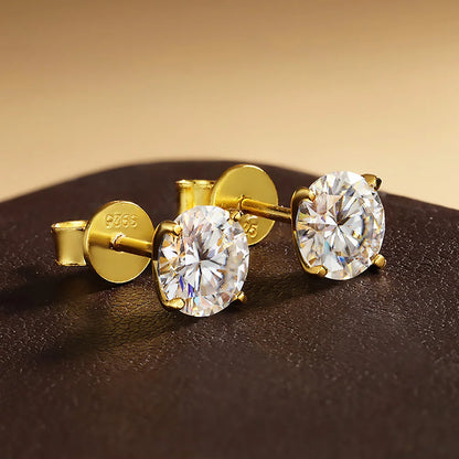 Moissanite Stud Earring Round D Color Diamond 925 Sterling Silver Gold Plated Jewelry