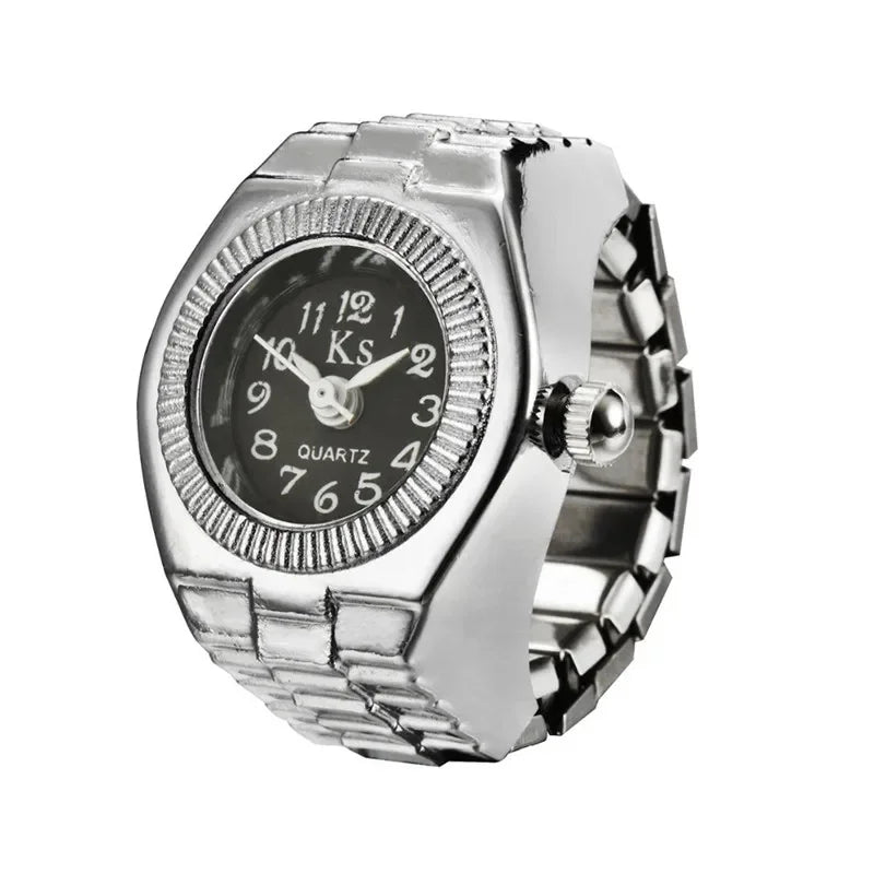 Finger Watch Mini Elastic Strap Alloy Watches Rings Jewelry Clock Retro Roman NEW