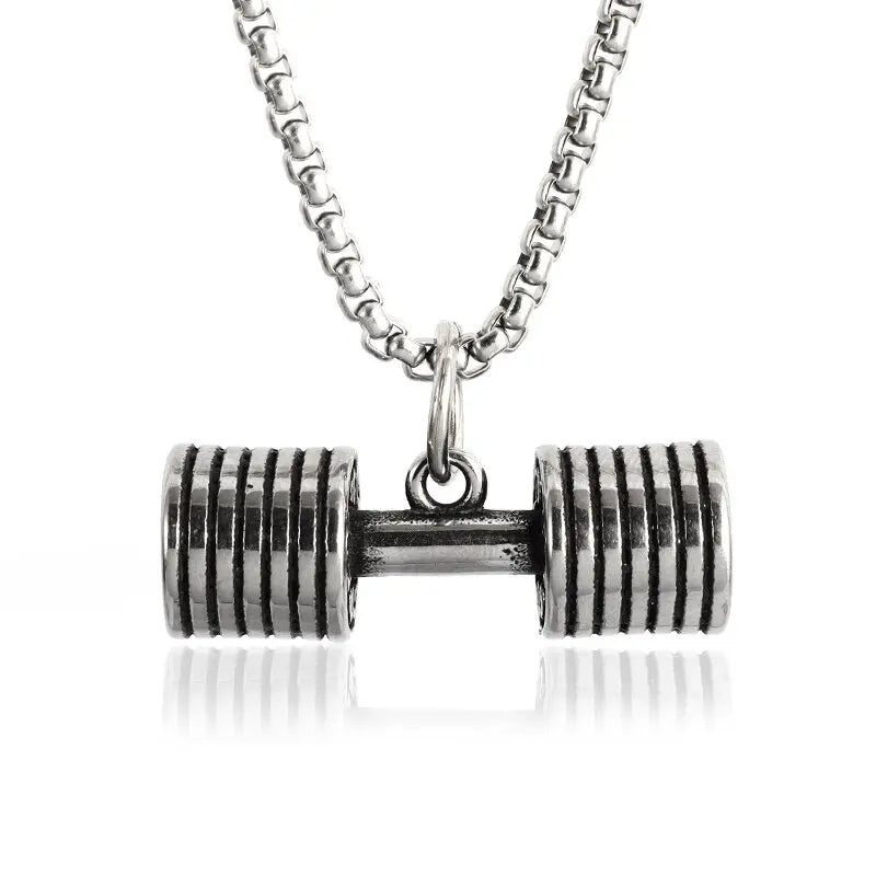 Titanium Steel Dumbbell Pendant Necklace Barbell Fitness Pendant Unisex Sports Jewelry