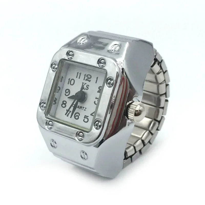 Finger Watch Mini Elastic Strap Alloy Watches Rings Jewelry Clock Retro Roman NEW