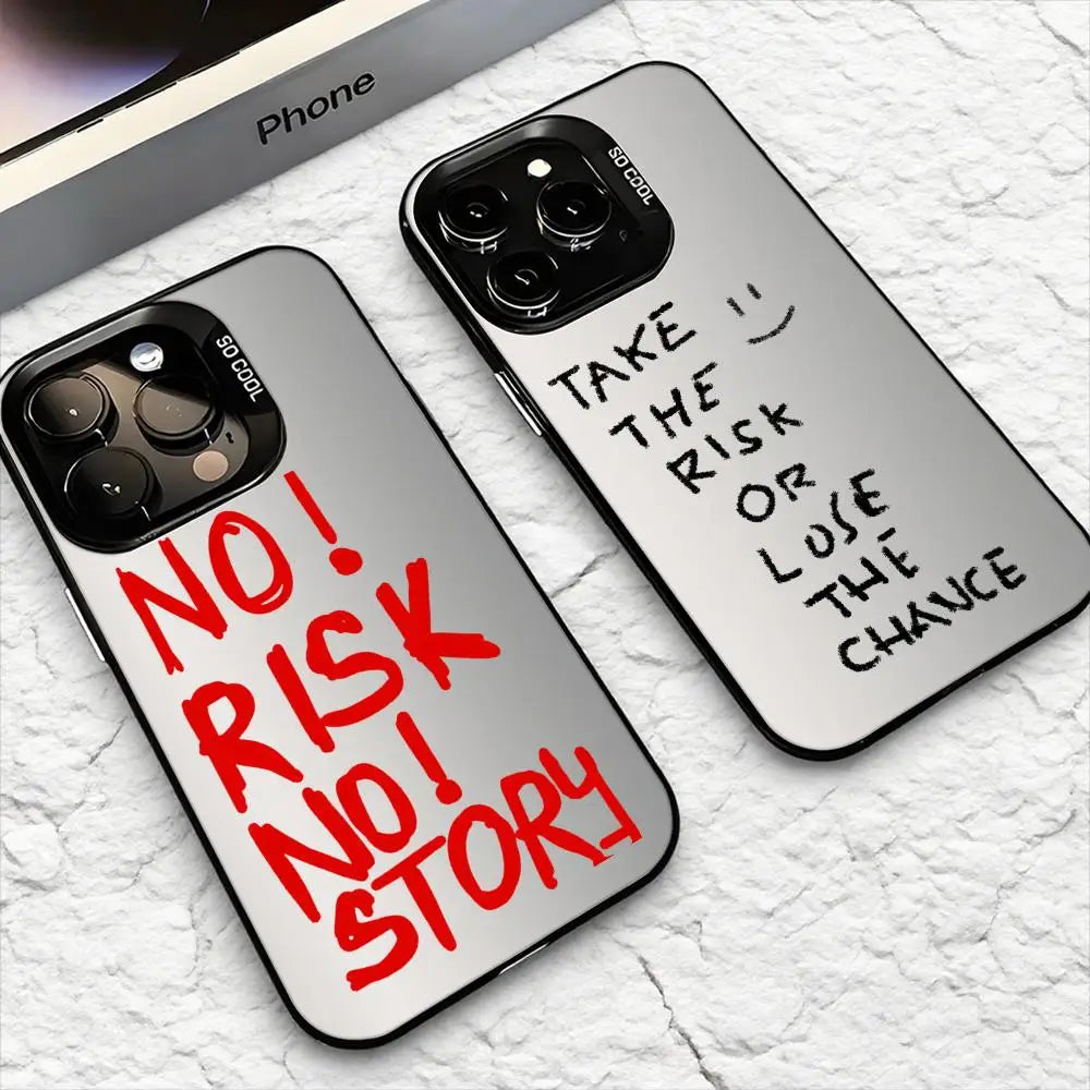 INS No Risk No story Phone Case For iPhone 17 16 15 14 13 12 11 Pro Max Air Matte Laser Aurora Shockproof Funda