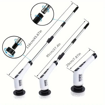 Brush Rotating Scrubber 7 Brush Heads Adjustable Extension Handle Bathroom Cleaning Brush