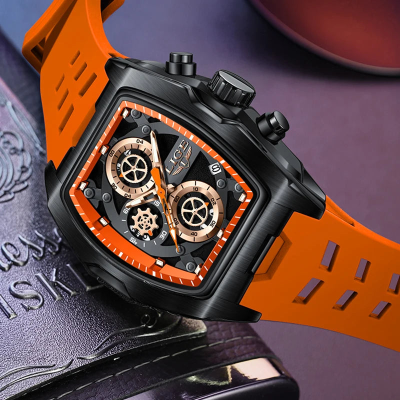 Silicone Watch Square Chronograph Sport Casual Wearing
