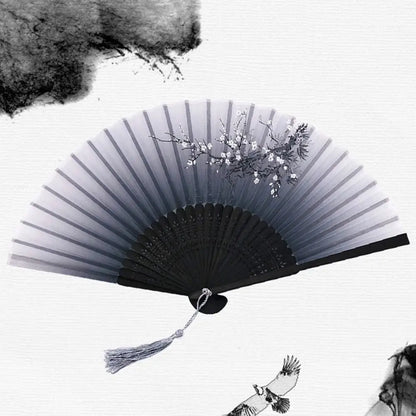 Retro Flower Pattern Home Decoration Elegent Bamboo Folding Fan Chinese Style Painting Handheld Fan Dance Performance Props