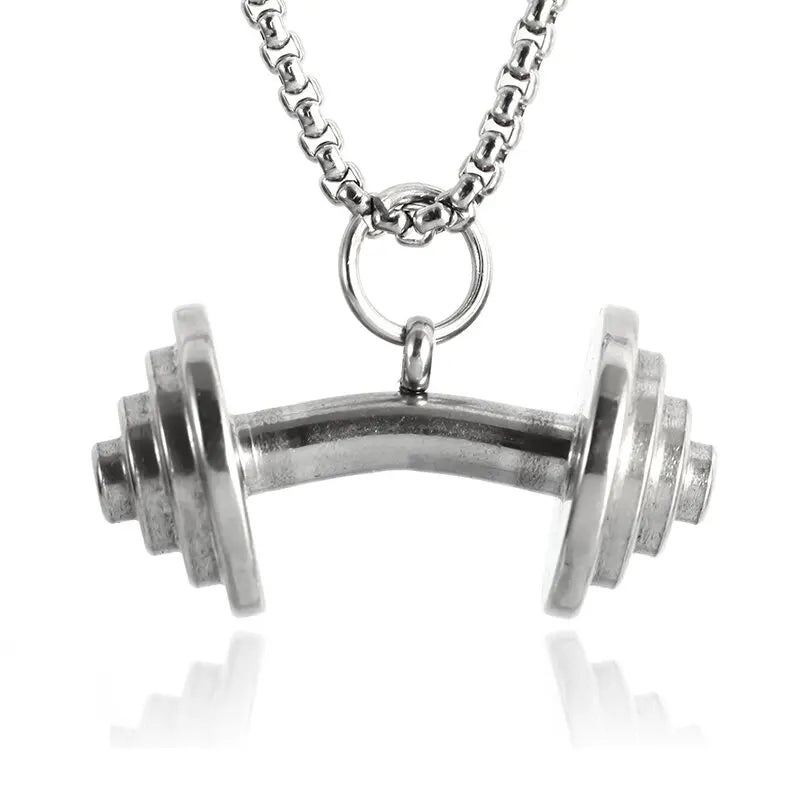 Titanium Steel Dumbbell Pendant Necklace Barbell Fitness Pendant Unisex Sports Jewelry