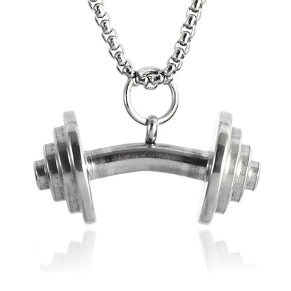 Titanium Steel Dumbbell Pendant Necklace Barbell Fitness Pendant Unisex Sports Jewelry