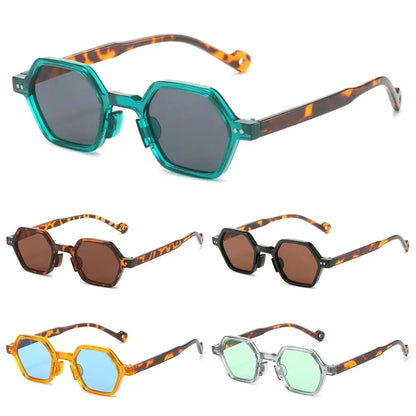 Retro Polygon Square Sunglasses Vintage Y2K Hexagon Shades Clear Ocean Lens Rivets Sun Glasses Trendy UV400 Glasses for Unisex