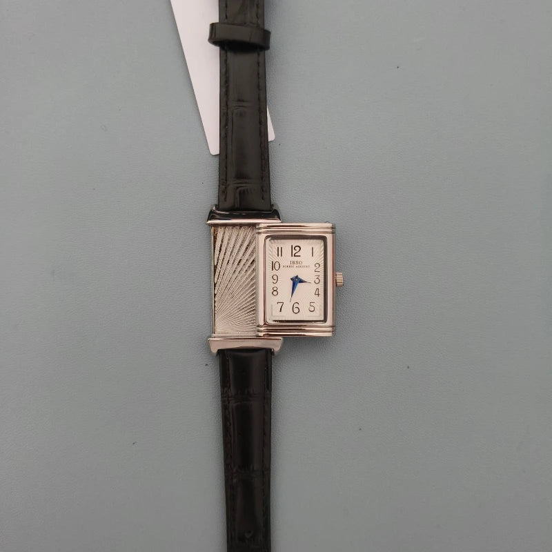 Retro Square Quartz Watch Reversible Leather Strap Unique 21*36mm NEW