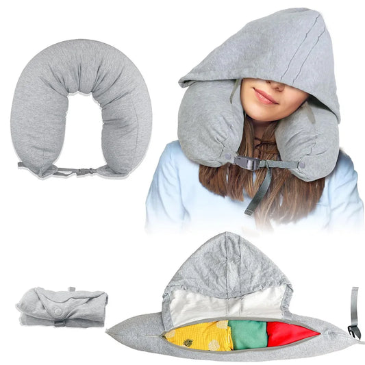 2in1 Travel Pillow Storage Adjustable Neck