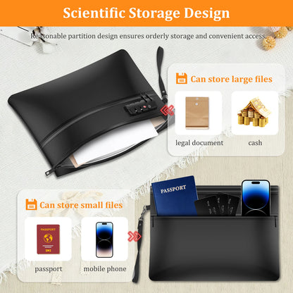 6400℉ Fireproof Document Bag with Lock Dual-Zip Compartments Fireproof Money Bag 12 Layers Heat Insulated Fireproof Bag Protect