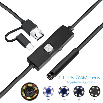 7mm Android Endoscope Tube Flexible Camera 6 LEDs Micro Inspection