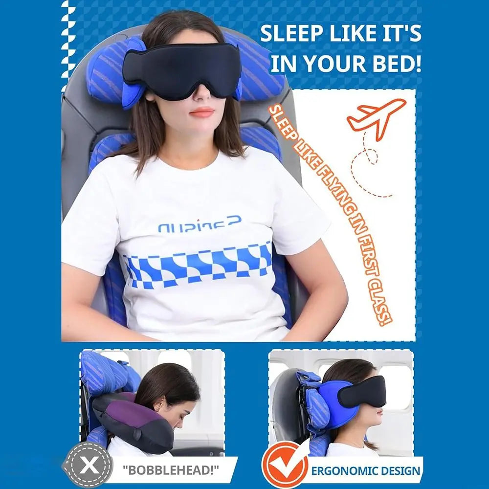 Travel Headrest Pillow Sleeping Mask Adjustable Neck Support Travel Accessories Airplane