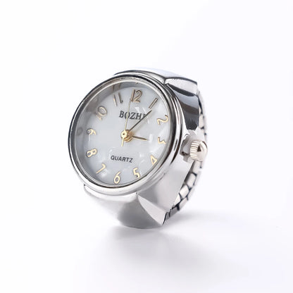 Jewelry Finger Watch for Women Stretchy Elastic Band Round Simple Dial Quartz Ring Watches for Daily & Office