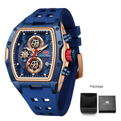Gold & Blue Quartz Watch Chronograph Wristwatch Luminous Hands
