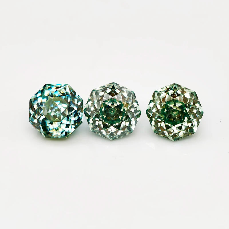 Never Fade Peacock Blu/Green Octagon Rose Cut Moissanite Diamond Loose Gemstones with GRA Certificate for DIY Jewerly Making