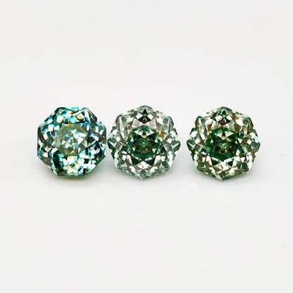 Never Fade Peacock Blu/Green Octagon Rose Cut Moissanite Diamond Loose Gemstones with GRA Certificate for DIY Jewerly Making