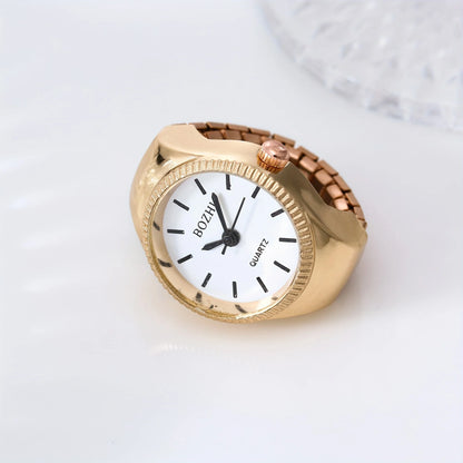 1PC Jewelry Finger Watch Stretchy Elastic Band Round Simple Dial Quartz Ring Watches for Daily and Office