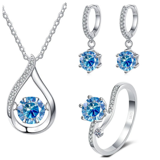 Sterling Silver Moissanite Jewelry Set Pendant Necklace Ring Gift