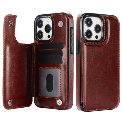 Wallet Double Button With Card Slot Stand Flip Leather Case For iPhone 16e 16 Pro Max 15 Plus 14 13 12 Mini 11 SE3 SE2 X XR 8 7