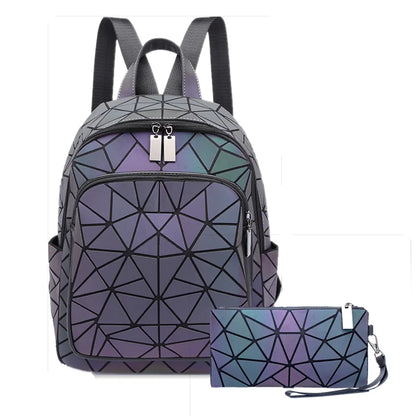 Fashion Women's luminous Backpack PVC holographic geometric School Bags For Teenage Girls Bagpack mochila feminina Travel Should