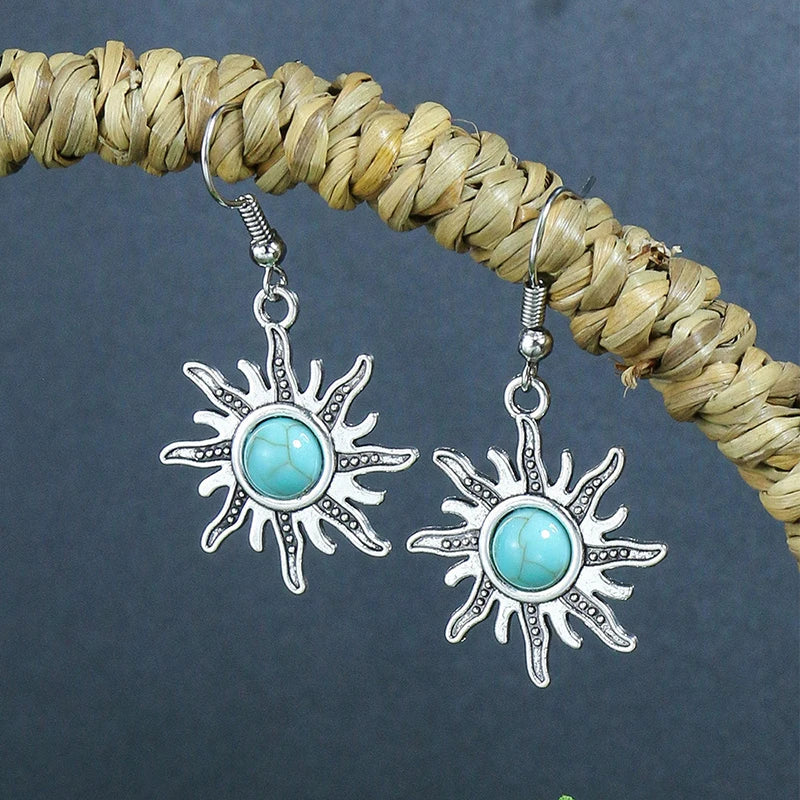 53 Styles Bohemian Vintage Tibetan Silver Geometric Drop Earrings For Women Ethnic Blue Stone Tassel Dangle Earrings Jewelry