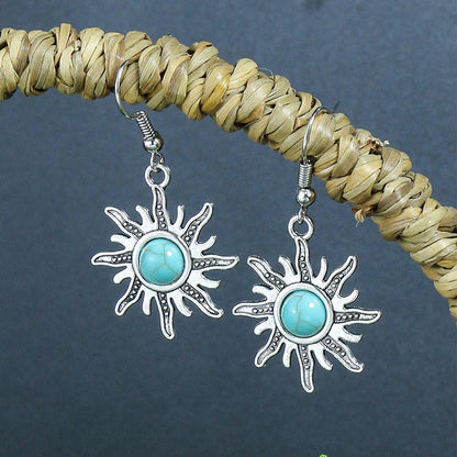 53 Styles Bohemian Vintage Tibetan Silver Geometric Drop Earrings For Women Ethnic Blue Stone Tassel Dangle Earrings Jewelry