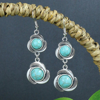 53 Styles Bohemian Vintage Tibetan Silver Geometric Drop Earrings For Women Ethnic Blue Stone Tassel Dangle Earrings Jewelry