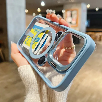 Fashion For Magsafe Stand Glass Lens Protector Case For iPhone 16 15 14 13 11 12 Pro Max 16 Plus Magnetic Shockproof Back Cover