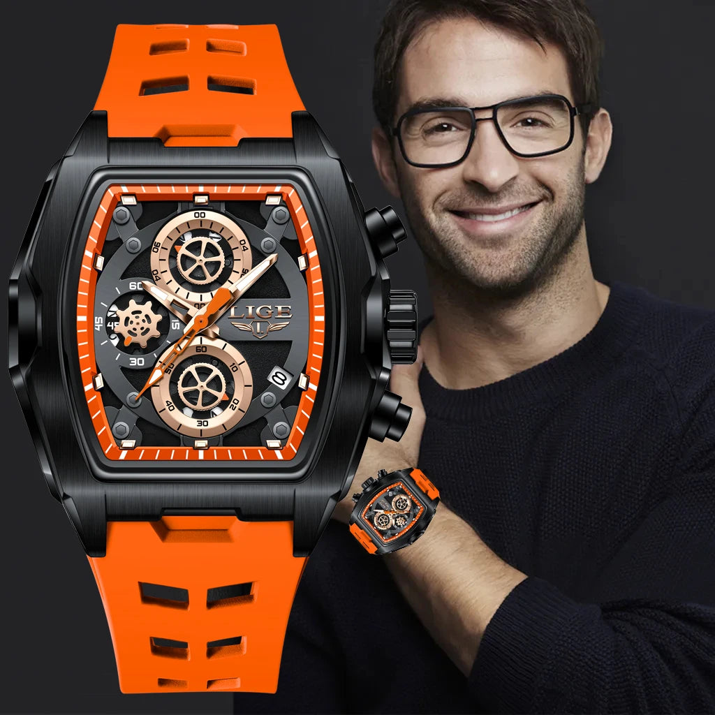 Silicone Watch Square Chronograph Sport Casual Wearing