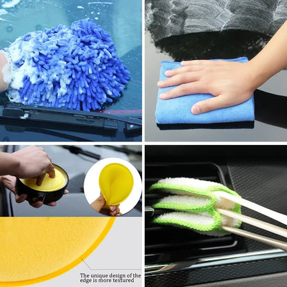 Car Cleaning Kit Scrubber Drill Detailing Brush Set Air Conditioner Vents Towel Car