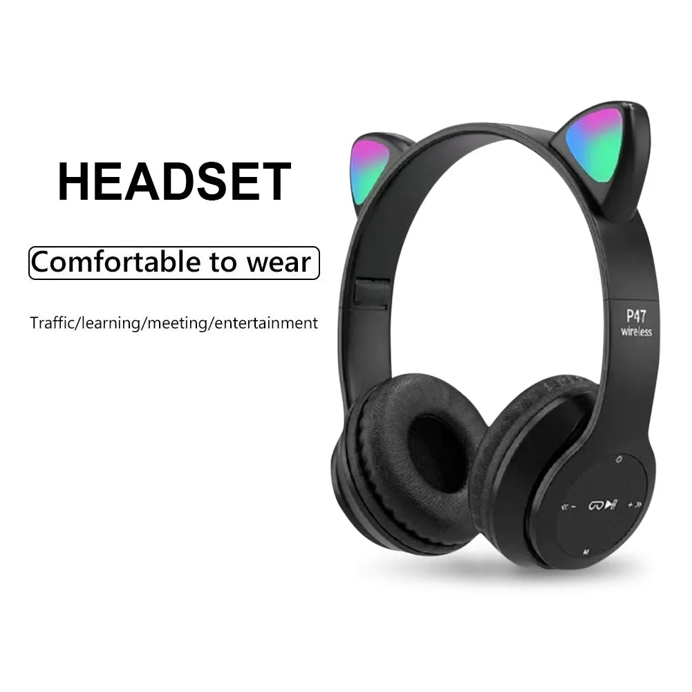 Wireless Bluetooth Headphones Cat Ears Gaming Light Headsets