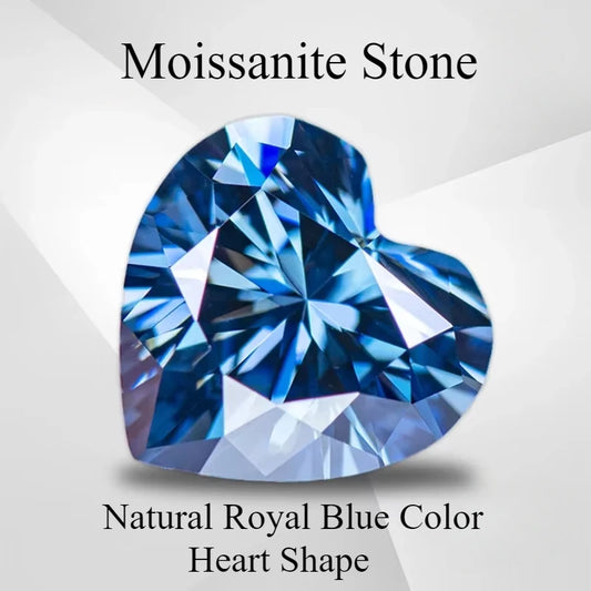 RARE Moissanite Stone Heart Shape Royal Blue With GRA Certificate