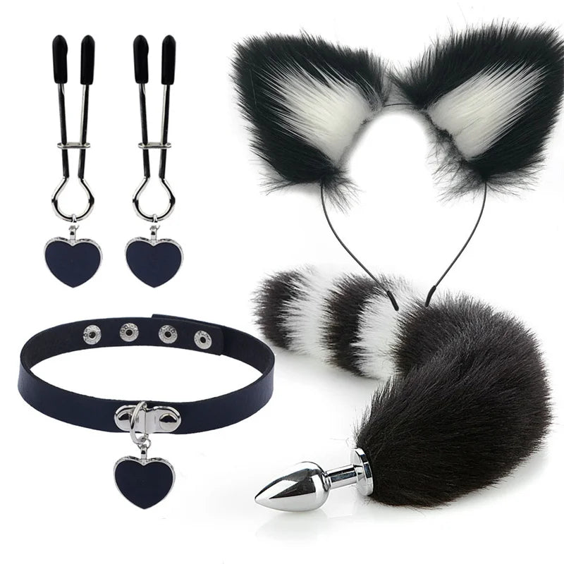 Sexy Fox Tail Butt Plug Sexy Plush Cat Ear Headband For Women Couples