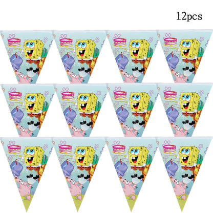 Cartoon SpongeBob Theme Birthday Party Balloon Disposable Tableware Mask Flag Candy Box Backpack Baby Shower party supplies