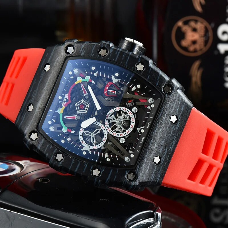 Chronograph Watch for Men Silicone Strap Wristwatch