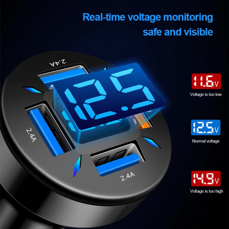 66W USB Type C Charger For Car PD 4 USB Car Quick Charge QC3.0 12/24 V Car Cigarette Lighter Socket Splitter For iPhone Huawei