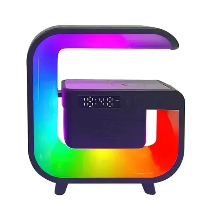 Atmosphere LED Desk Clock Wireless Charger Bluetooth Speakers for iPhone Samung Xiaomi