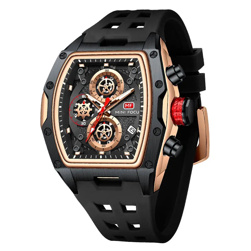 Gold & Blue Quartz Watch Chronograph Wristwatch Luminous Hands