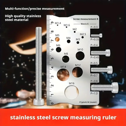 Stainless Steel Screw Measuring Gauge Set - Precision Thread Pitch & Bolt Size Caliper Tool | M12 Diameter Ruler | Ideal Fat