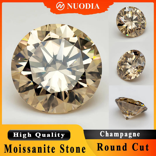 Champagne Round Cut Moissanite Certificate Loose Gem GRA VVS
