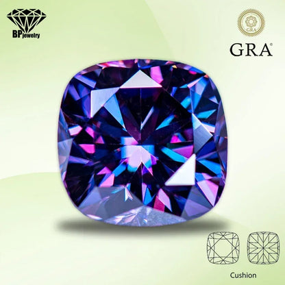 Moissanite Diamond Imperial Purple Cushion Cut Lab Gemstone