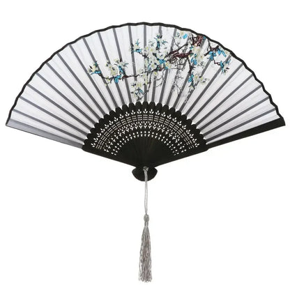 Retro Flower Pattern Home Decoration Elegent Bamboo Folding Fan Chinese Style Painting Handheld Fan Dance Performance Props