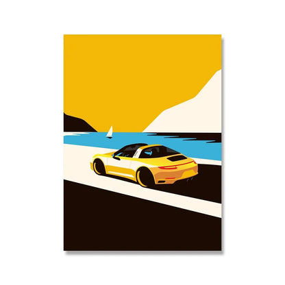 1pc Classic 911 Car Poster Scandinavian Retro Trend Car Wall Art Red Yellow Green White Canvas Painting Home Living Room Deco