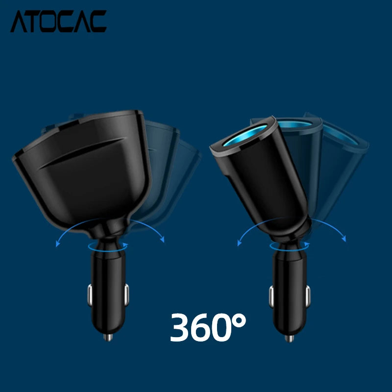 Car Lighter Adapter 66W Fast Charging PD Type C 3.0 USB Ports LED