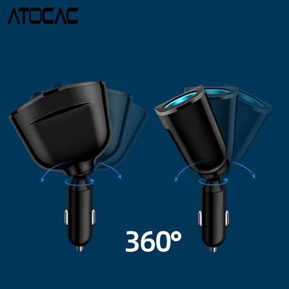 Car Lighter Adapter 66W Fast Charging PD Type C 3.0 USB Ports LED