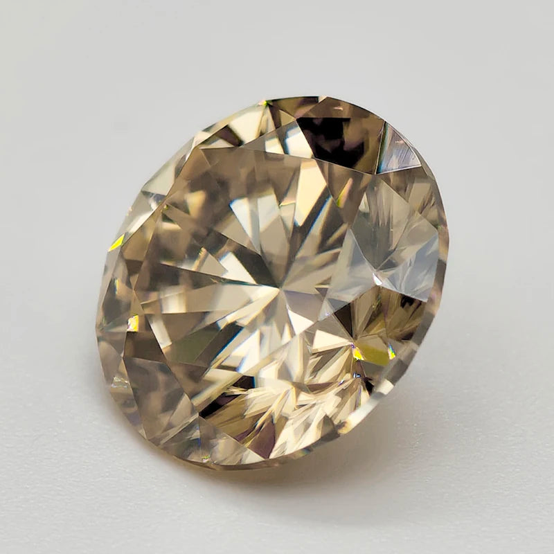 Champagne Round Cut Moissanite Stone With Certificate 0.5-5.0ct Certified Moissanite Loose Gemstone Positive Pass Tester GRA VVS